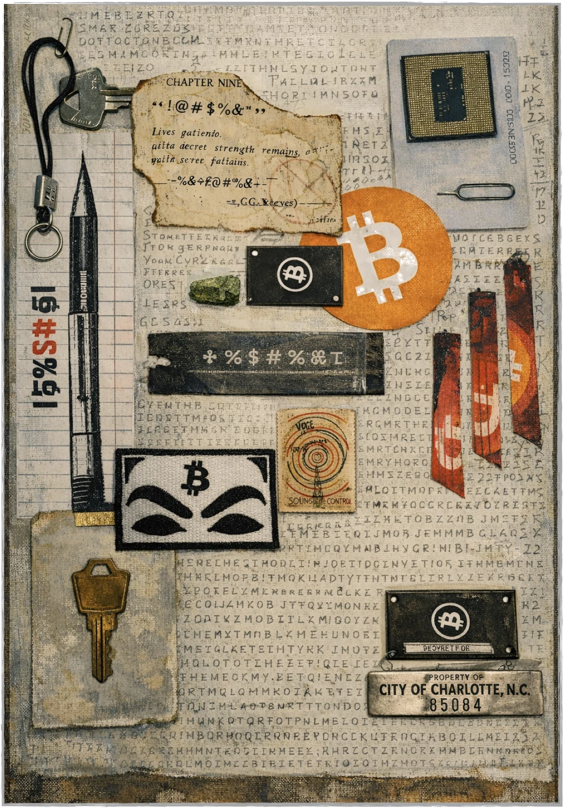 RECOVERED COLLAGE / PLATE 01 // CIPHER, CITY, PAPER, KEY, MONETARY SYMBOL
